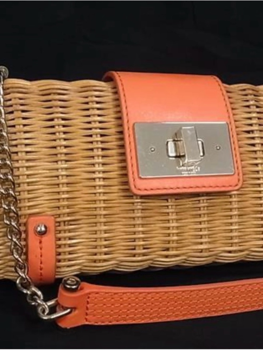 kate spade Woven Straw Shoulder Bag with Coral Leather Trim